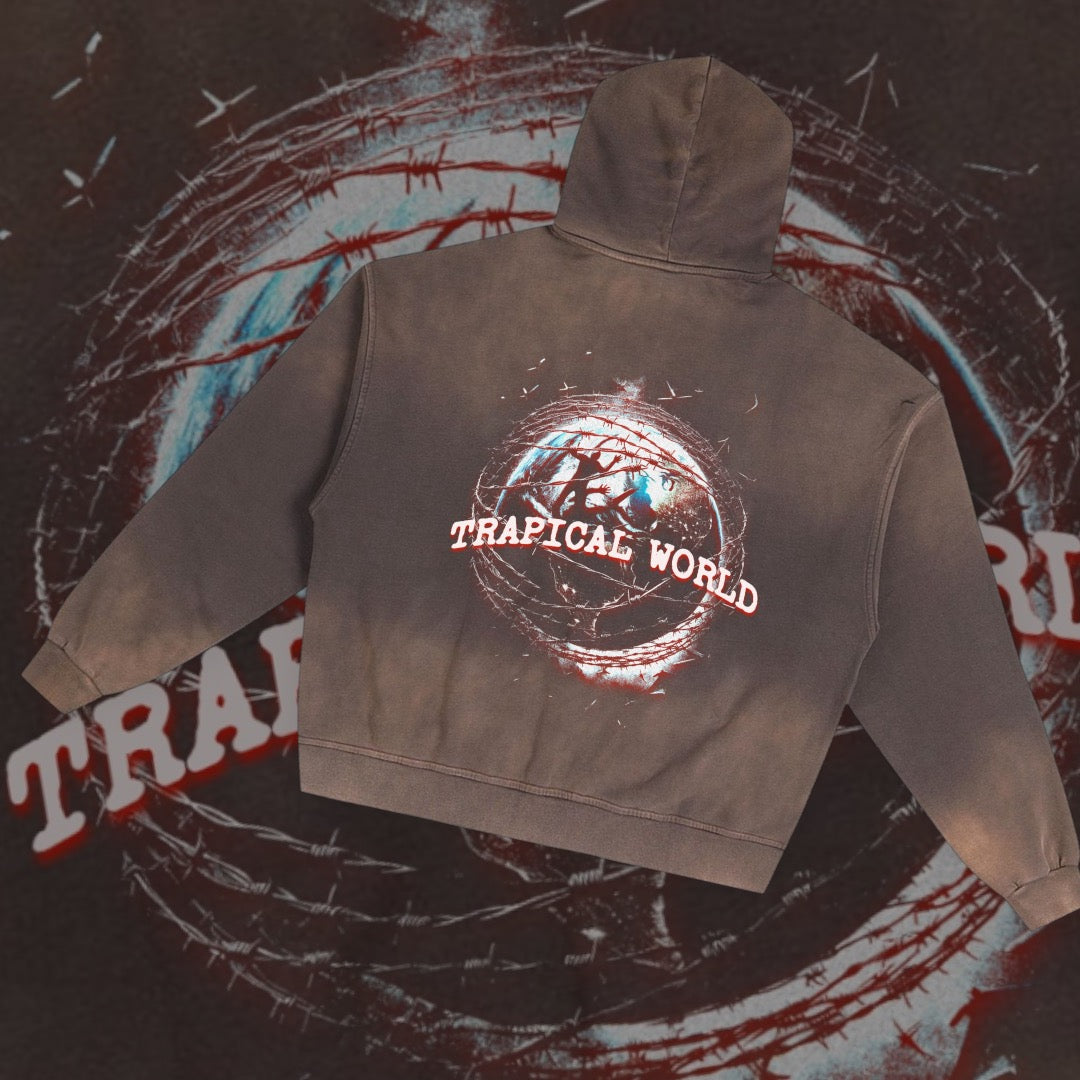 Trapical World Distressed Hoodie