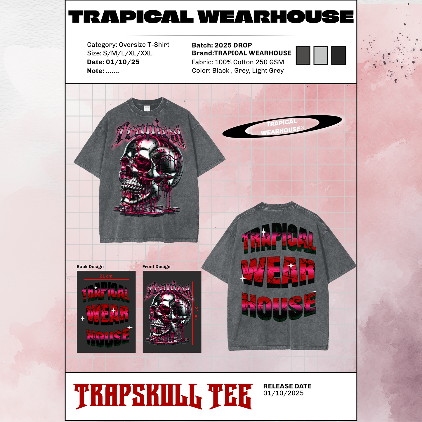 ACID WASHED TRAPSKULL OVERSIZED T (250 GSM)