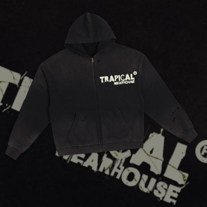 Trapical WearHouse Distressed Skull Hoodie